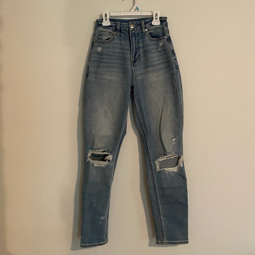 AE stretch ripped curvy mom jeans